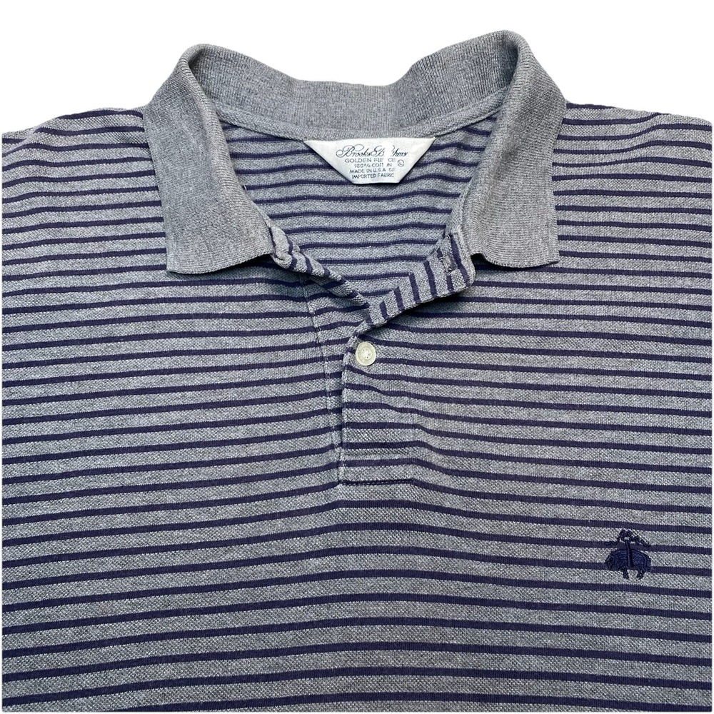 Brooks Brothers Golden Fleece Pique Polo L Mens Cotton Gray Stripe USA